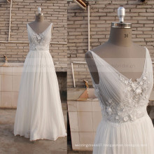 Pretty A-line Sexy Back Handmade Flowers Sequins Chiffon Bohemian wedding dress